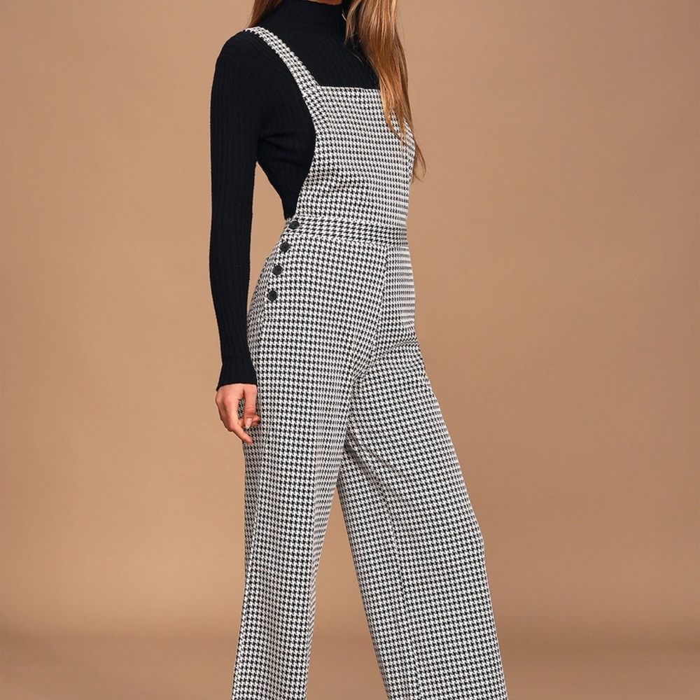 Romy Black and White Houndstooth Jumpsuit Lulus